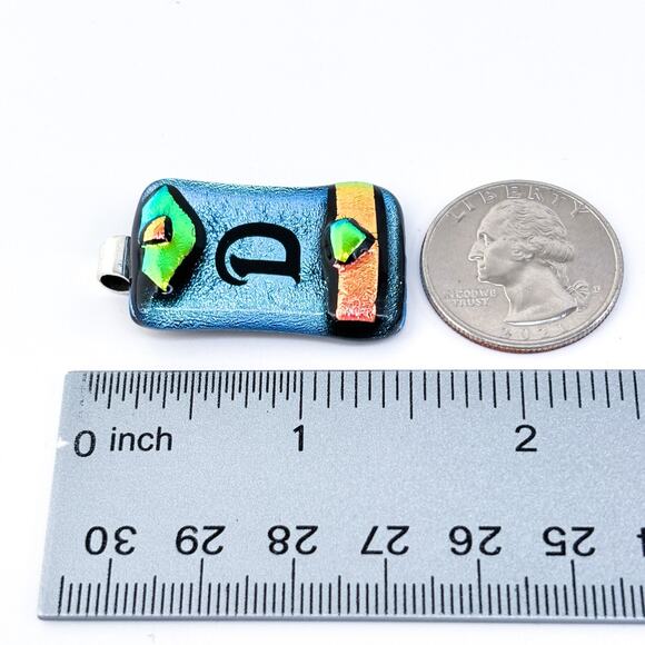 Vintage Sterling Silver 925 Blue Dichroic Glass Initial D Pendant - Picture 8 of 8